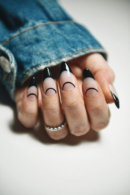 Black Line French Press On Nails – Handmade Reusable Gel Nails | Custom Fit in Any Shape or Length