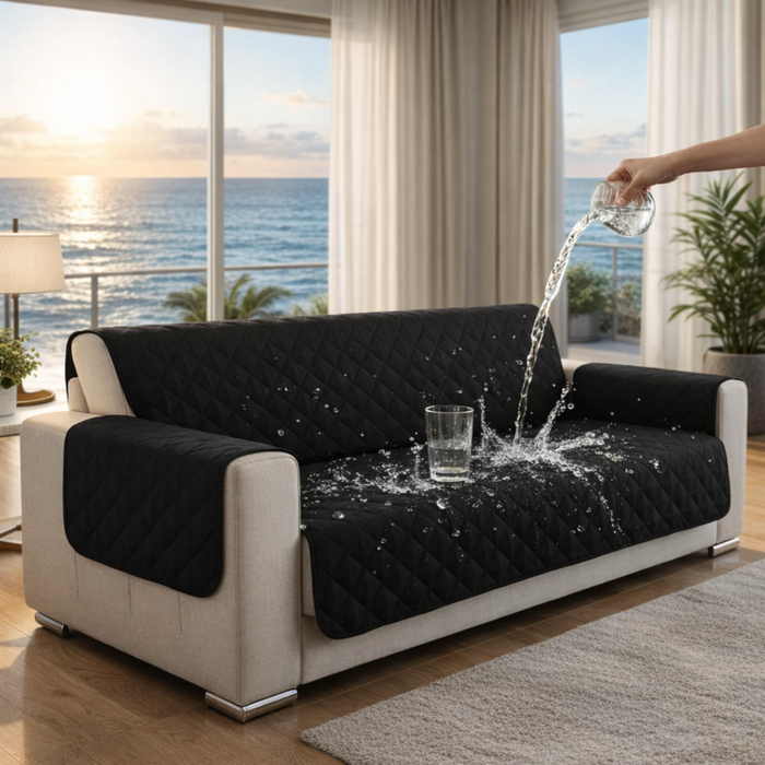 Black Waterproof Quilted Sofa Cover