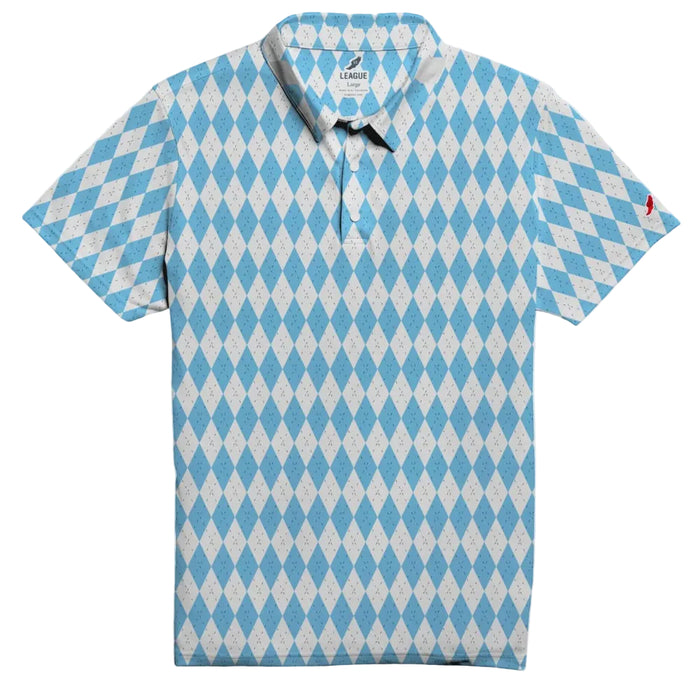Blue and White Argyle Polo in Athletic Material - Main View - League