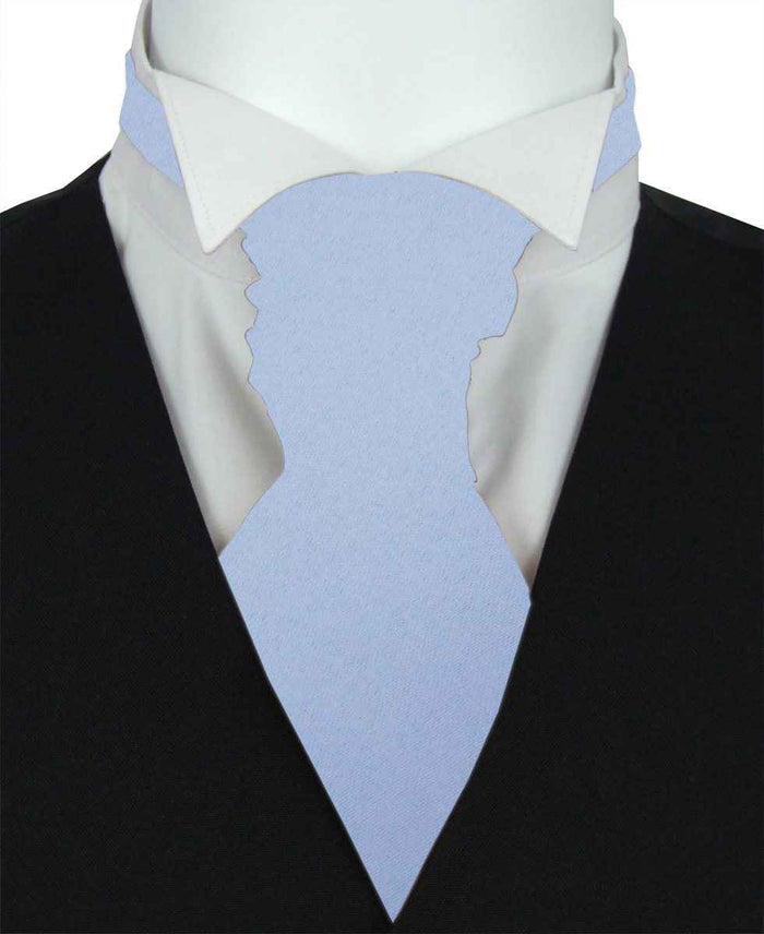 Blue Daisy Wedding Cravat - Elegant Groom Accessory in light blue, styled in a ruched self-tie design for formal wedding attire.