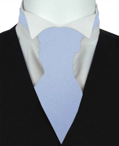 Blue Daisy Wedding Cravat - Elegant Groom Accessory in light blue, styled in a ruched self-tie design for formal wedding attire.