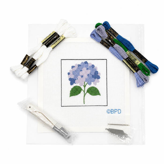 Blue Hydrangea Needlepoint Design - Main View - Blue Poppy Designs