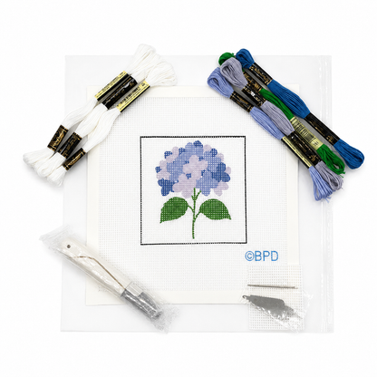 Blue Hydrangea Needlepoint Design - Main View - Blue Poppy Designs