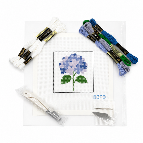 Blue Hydrangea Needlepoint Design - Main View - Blue Poppy Designs