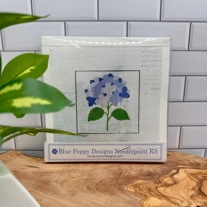 Blue Hydrangea Needlepoint Design - Detail View - Blue Poppy Designs
