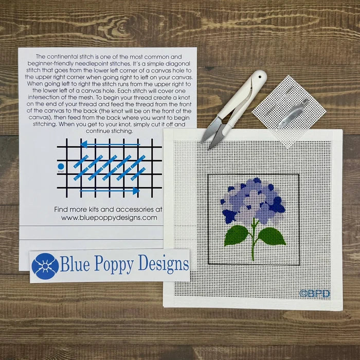 Blue Hydrangea Needlepoint Design - Front View - Blue Poppy Designs