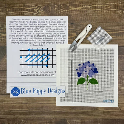 Blue Hydrangea Needlepoint Design - Front View - Blue Poppy Designs