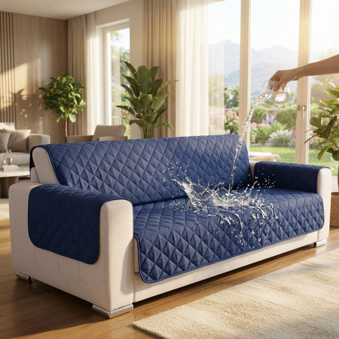 Blue Waterproof Quilted Sofa Cover