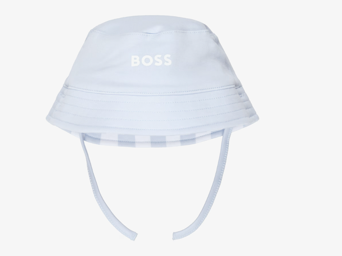 BOSS Baby Boys Blue & White Stripe Cotton Reversible Logo Sun Hat