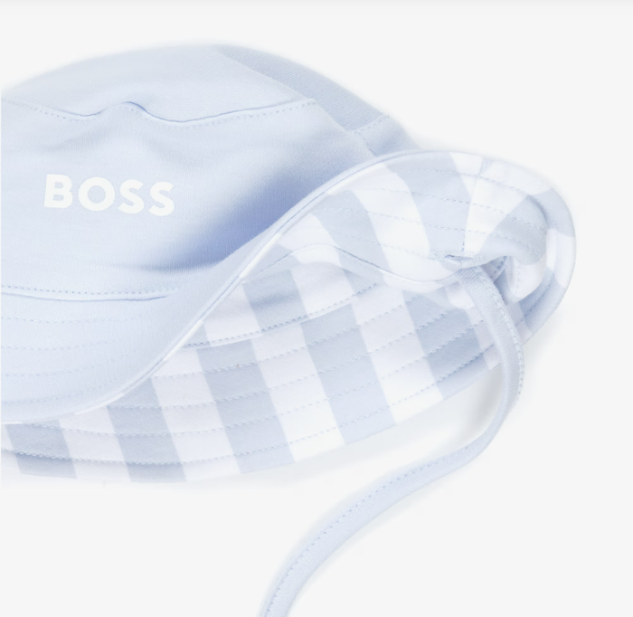 BOSS Baby Boys Blue & White Stripe Cotton Reversible Logo Sun Hat