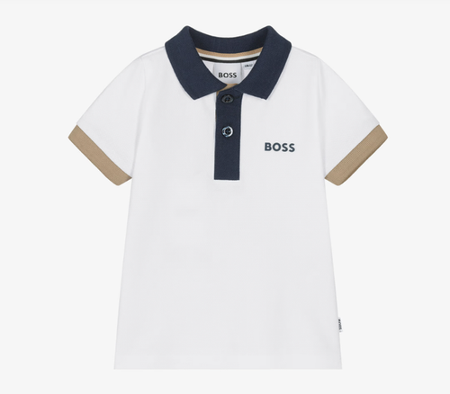 BOSS Baby Boys White Cotton Piqué Colourblock Detail Polo Shirt
