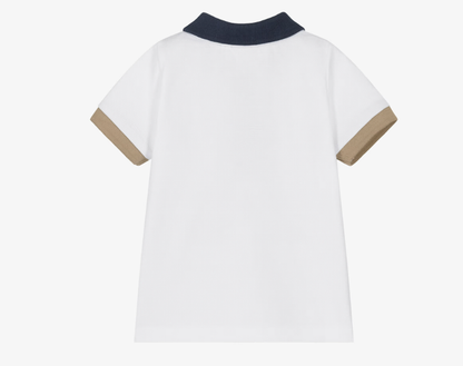 BOSS Baby Boys White Cotton Piqué Colourblock Detail Polo Shirt