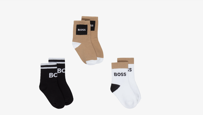 BOSS Boys Black & Beige Ankle Socks (3 Pack)