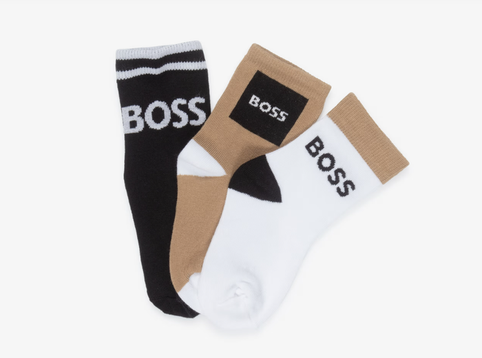 BOSS Boys Black & Beige Ankle Socks (3 Pack)