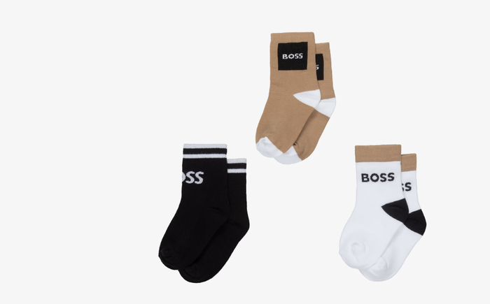 BOSS Boys Black & Beige Ankle Socks (3 Pack)