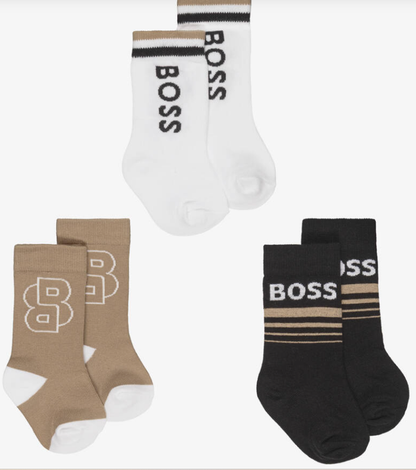 BOSS Boys Black, Beige & White Knitted Ankle Socks (3 Pack)