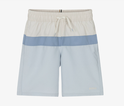 BOSS Boys Blue & Ivory Colourblock Swim Shorts