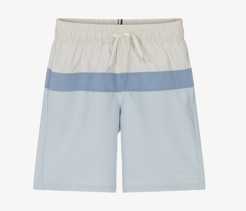 BOSS Boys Blue & Ivory Colourblock Swim Shorts
