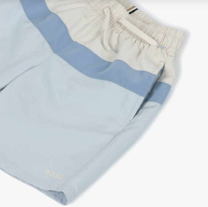BOSS Boys Blue & Ivory Colourblock Swim Shorts