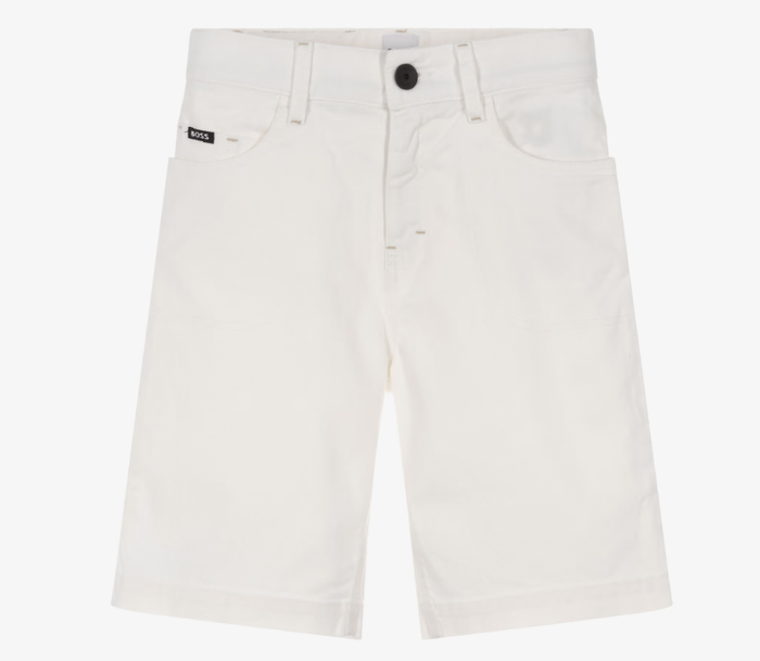 BOSS Boys Off-White Cotton Denim Shorts