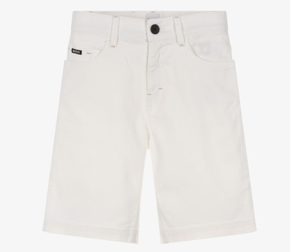 BOSS Boys Off-White Cotton Denim Shorts