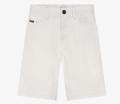 BOSS Boys Off-White Cotton Denim Shorts