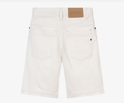 BOSS Boys Off-White Cotton Denim Shorts