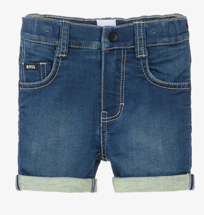 BOSS Boys Dark Blue Stretch Denim Shorts