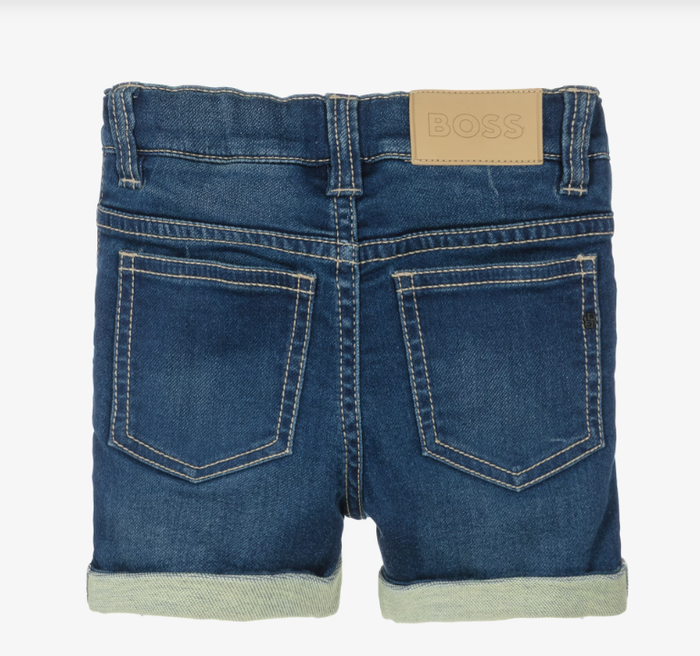 BOSS Boys Dark Blue Stretch Denim Shorts