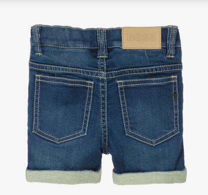 BOSS Boys Dark Blue Stretch Denim Shorts