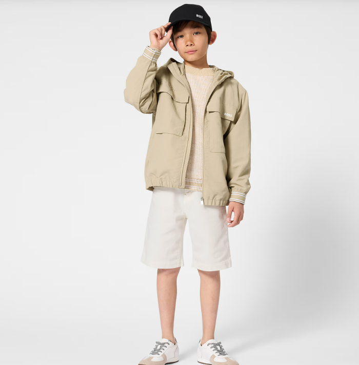 BOSS Boys Light Beige Cotton Twill Chino Shorts