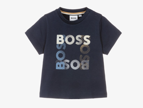 BOSS Boys Navy Blue Cotton Jersey Square Logo T-Shirt