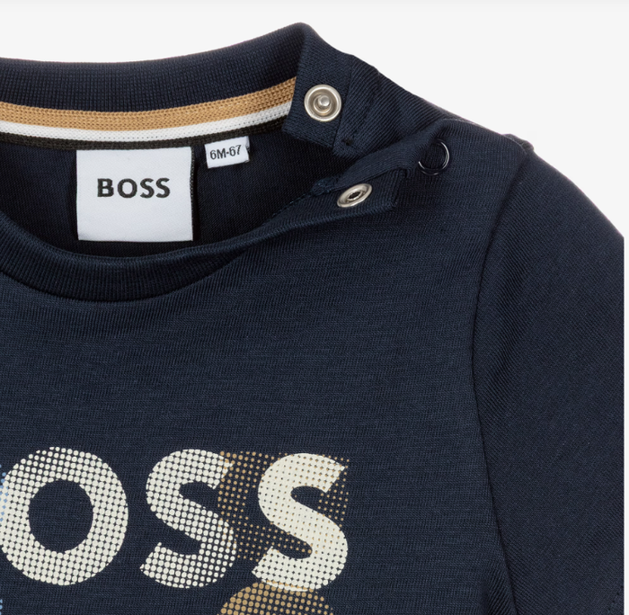 BOSS Boys Navy Blue Cotton Jersey Square Logo T-Shirt