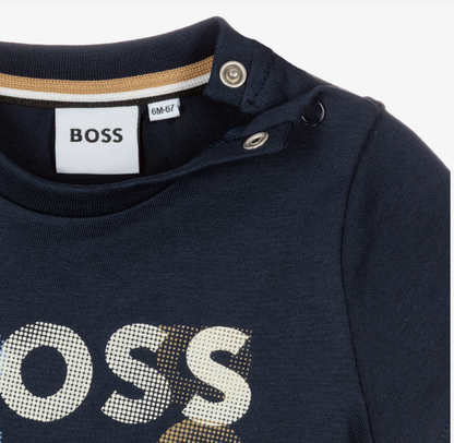BOSS Boys Navy Blue Cotton Jersey Square Logo T-Shirt
