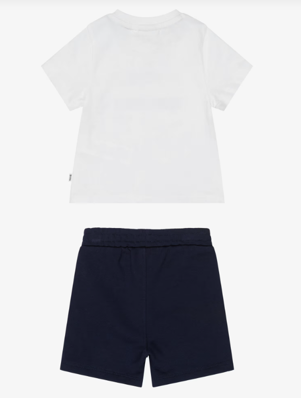 BOSS Boys Navy Blue Cotton Shorts Set with Signature Stripes