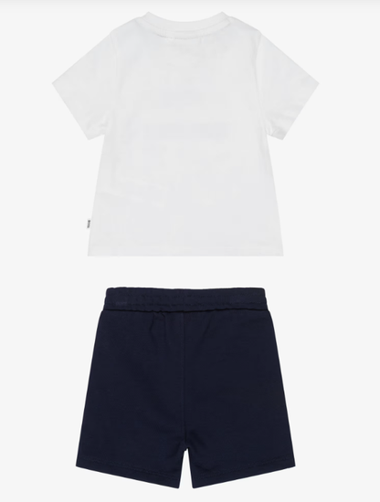 BOSS Boys Navy Blue Cotton Shorts Set with Signature Stripes