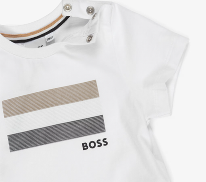 BOSS Boys Navy Blue Cotton Shorts Set with Signature Stripes