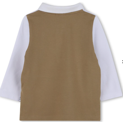 BOSS Boys White & Brown Piqué Long-Sleeved Polo Shirt