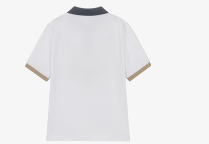BOSS Boys White Cotton Polo Shirt with Blue & Beige Trims