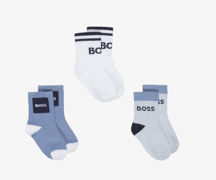 BOSSBoys Blue & White Ankle Socks (3 Pack)