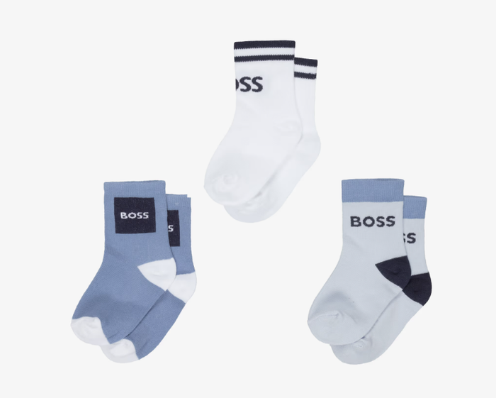 BOSSBoys Blue & White Ankle Socks (3 Pack)