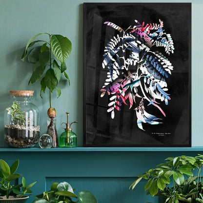 Bold Botanical 8 floral print on black, 250gsm archival art paper with bright paint strokes.