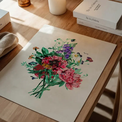 Botanical Streetart White Print: vibrant floral bouquet on archival art paper with street art details.