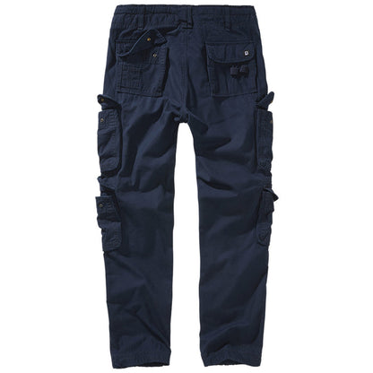 rear of navy brandit pure slim fit cargo trousers