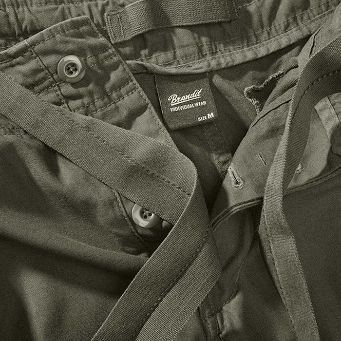 brandit pure slim fit olive cargo trousers with button closure