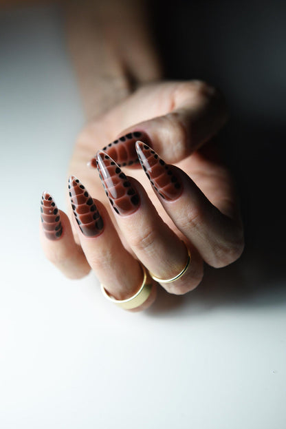 Brown Snake Skin Animal Print Press-On Nails – Glossy or Matte Finish, Handmade Luxury Reusable Set, Salon-Quality Fake Nails