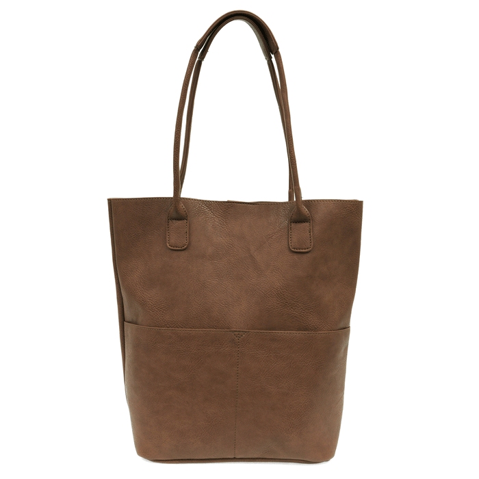 Brown Vegan Leather Front Pocket Kelly Tote