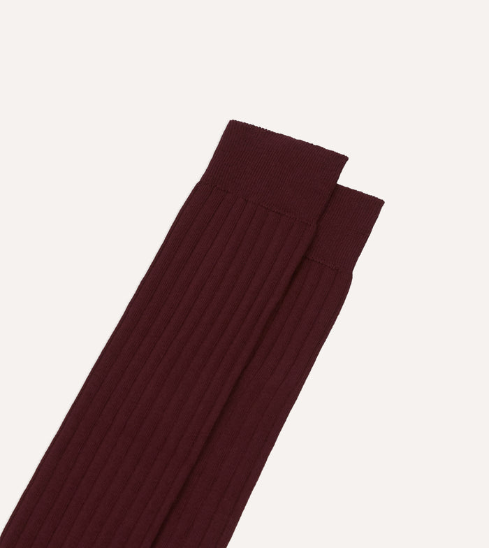 Burgundy Cotton Over-the-Calf Socks