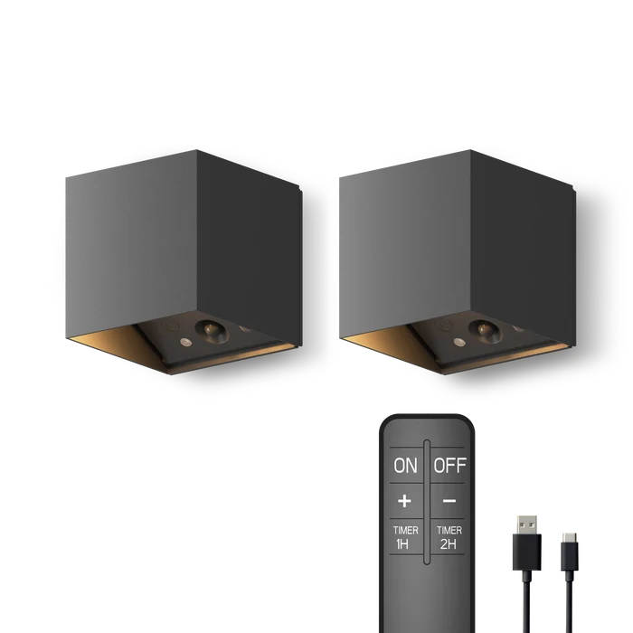 Calex Falerna Rechargeable Wall Light - 2 Pack - Black