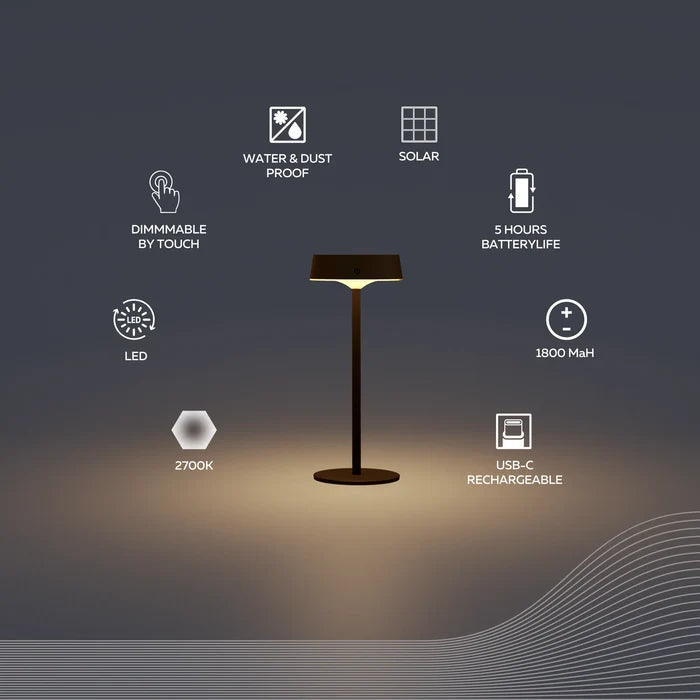 Calex Parma Solar Table Light - Black